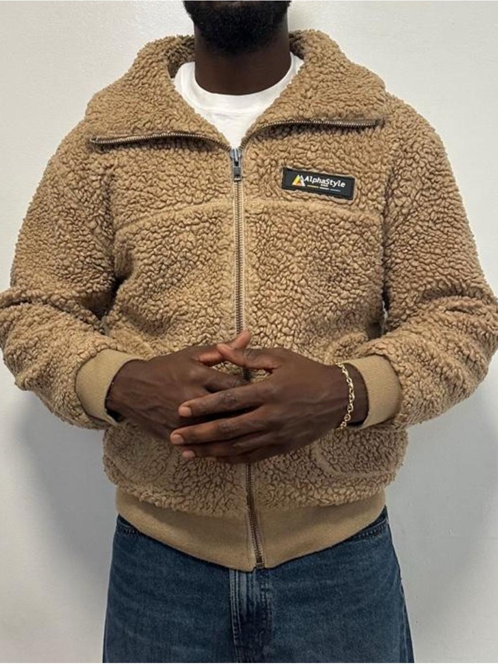 Men's Sherpa Zip-Up Jacket in Camel
